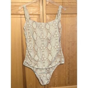 Kona Sol Women's L One Piece Swimsuit Square Neck Snakeskin Print Ruched